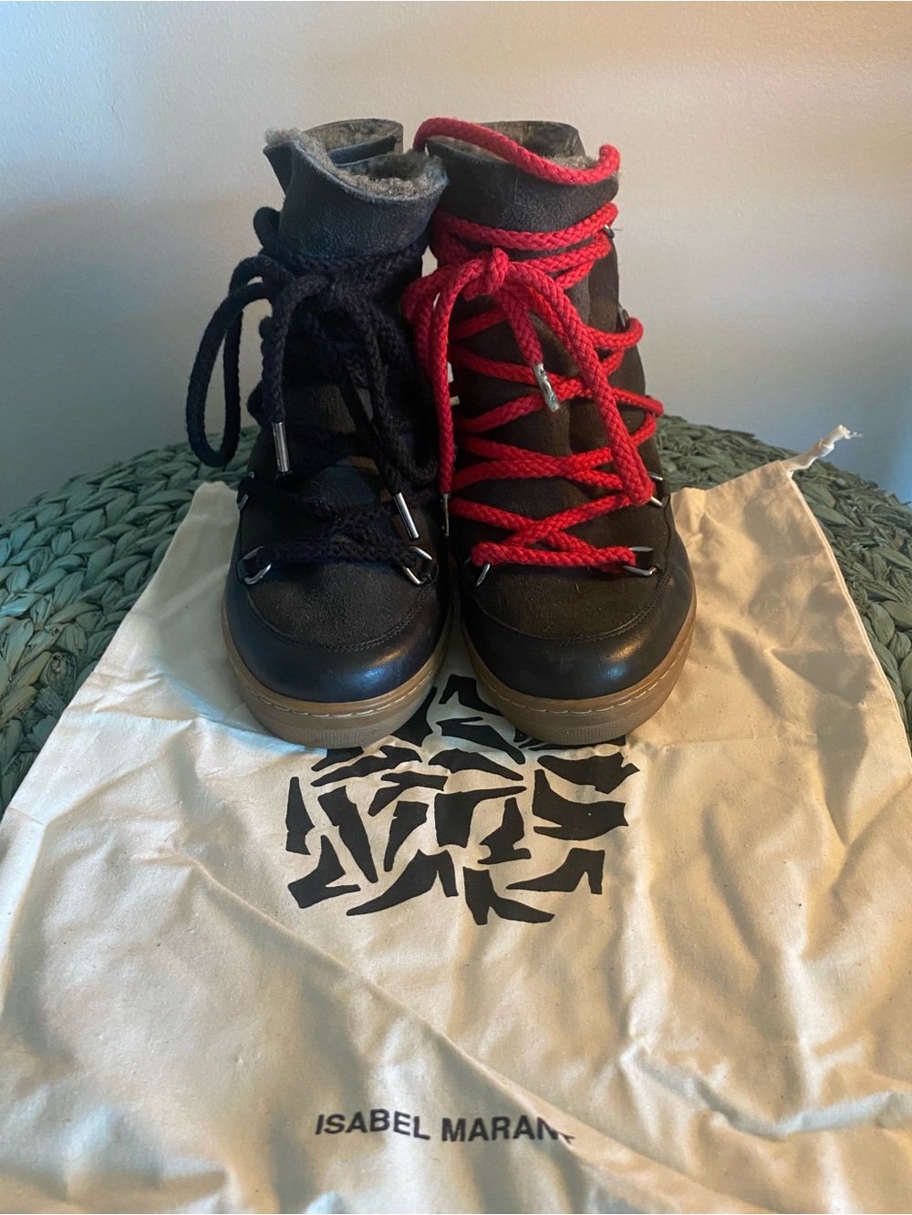 Isabel Marant Black Boots with Red and Black Laces
